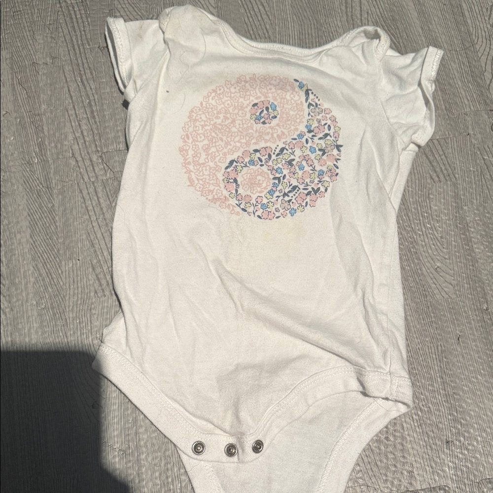 George White Floral Yin Yang Baby Bodysuit